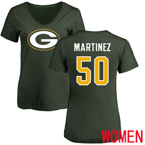 Green Bay Packers Green Women #50 Martinez Blake Name And Number Logo Nike NFL T Shirt->nfl t-shirts->Sports Accessory